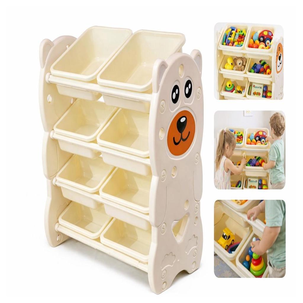 ESTANTE INFANTIL CAIXA ORGANIZADOR 8 GAVETAS BRINQUEDOS 4 PRATELEIRAS NICHO PORTA TRECO ARMARIO MULTIUSO URSINHO