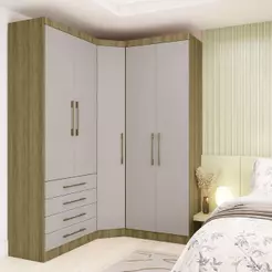 Guarda Roupa De Canto 3 Peças 5 Portas 4 Gavetas Paris Luciane Móveis Avelã Pf-cinammon Pf
