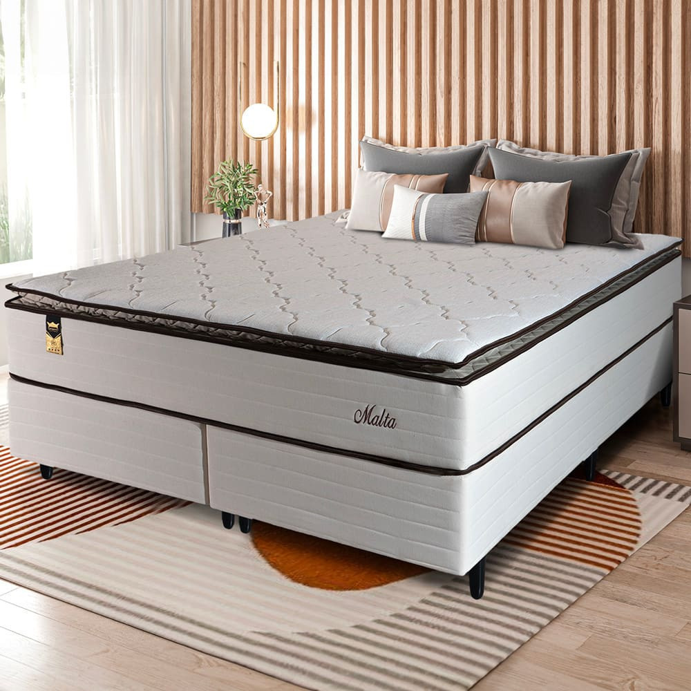 Cama Box Bipartida Queen Size Hellen Malta Linho com Molas Ensacadas e Espuma D26