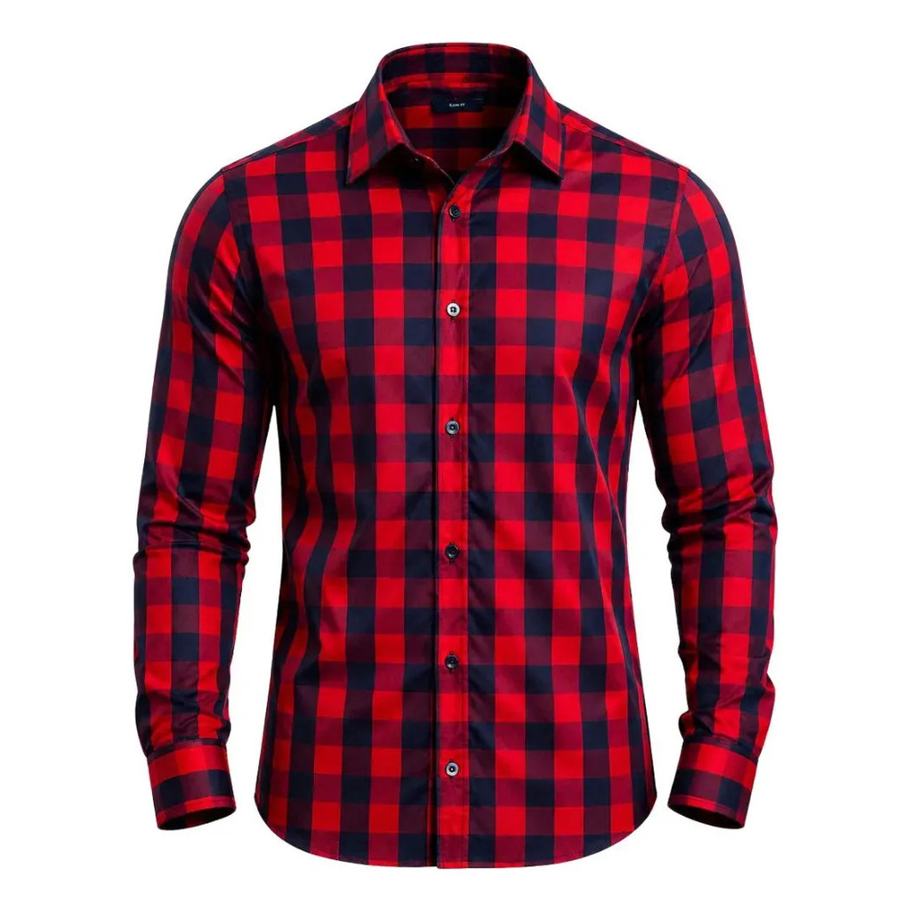 Camisa Social Masculina Xadrez Casual Confortável Manga Longa
