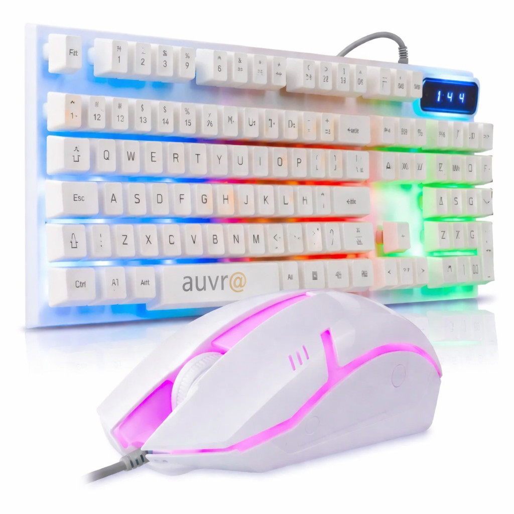 Kit Teclado E Mouse Gamer Branco Semi Mecanico Led Rgb Abnt2 Pc Ps5 com Tecla Ç