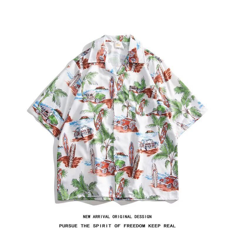 Camisa Retro masculina roupas de verão estilo Hong Kong estudante solto nicho Design divertido topo masculino H170