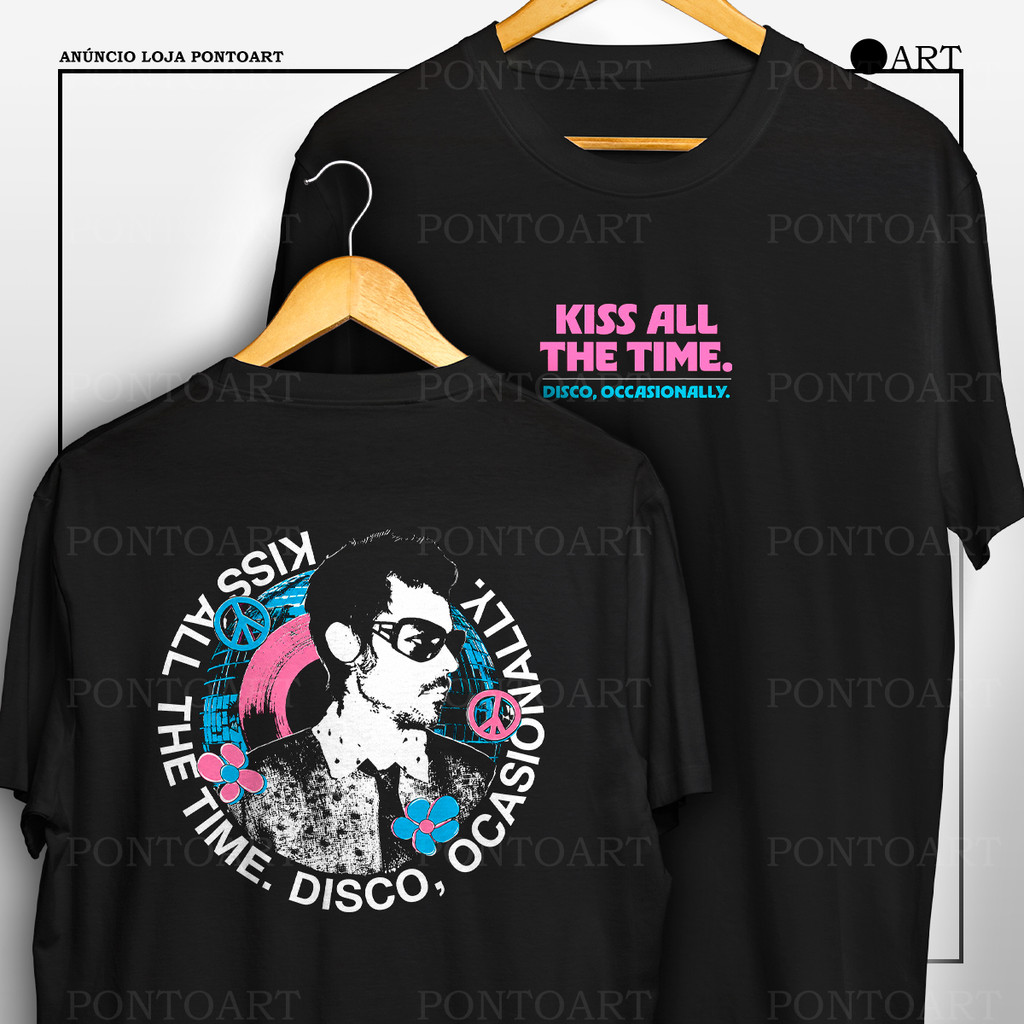 Camiseta Harry Styles Kiss All The Time Disco Accasionally Camisa Frente E Verso 100% Algodão