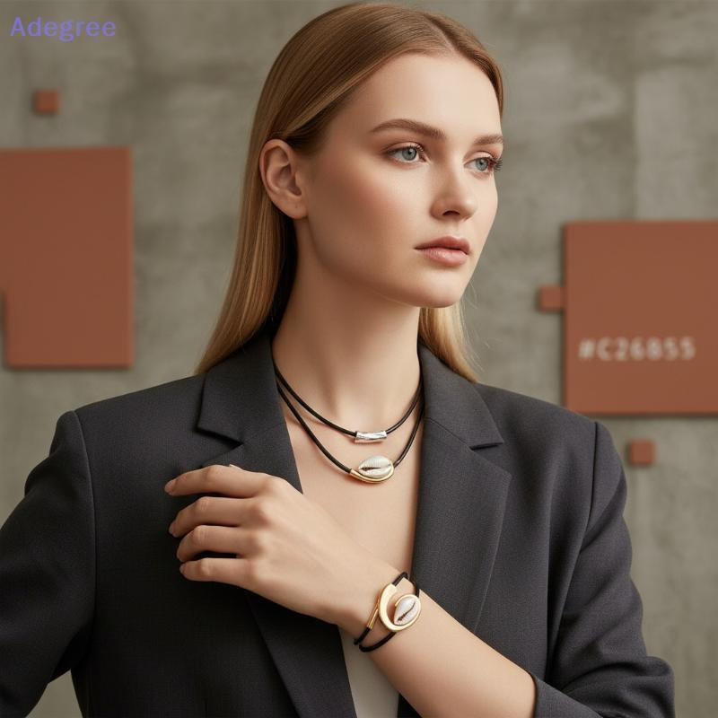 Adegree 2 Pçs/Set Vintage Oval Metal Couro Falso Nelace Pulseira Para Mulheres Moda Ouro Prata Cor Dupla Camada Corrente