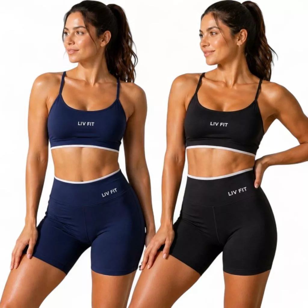 Kit 2 Conjuntos Feminino Academia Poliamida Premium Top Bojo Removível Shorts Cintura Alta Fitness — imagem 1