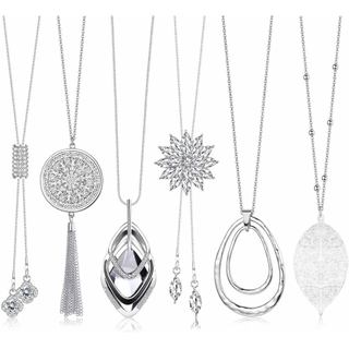 Jstyle 6 Peças de Colares Longos com Pingente para Mulheres, Colares Longos para Suéter, Colar de Corrente para Suéter c