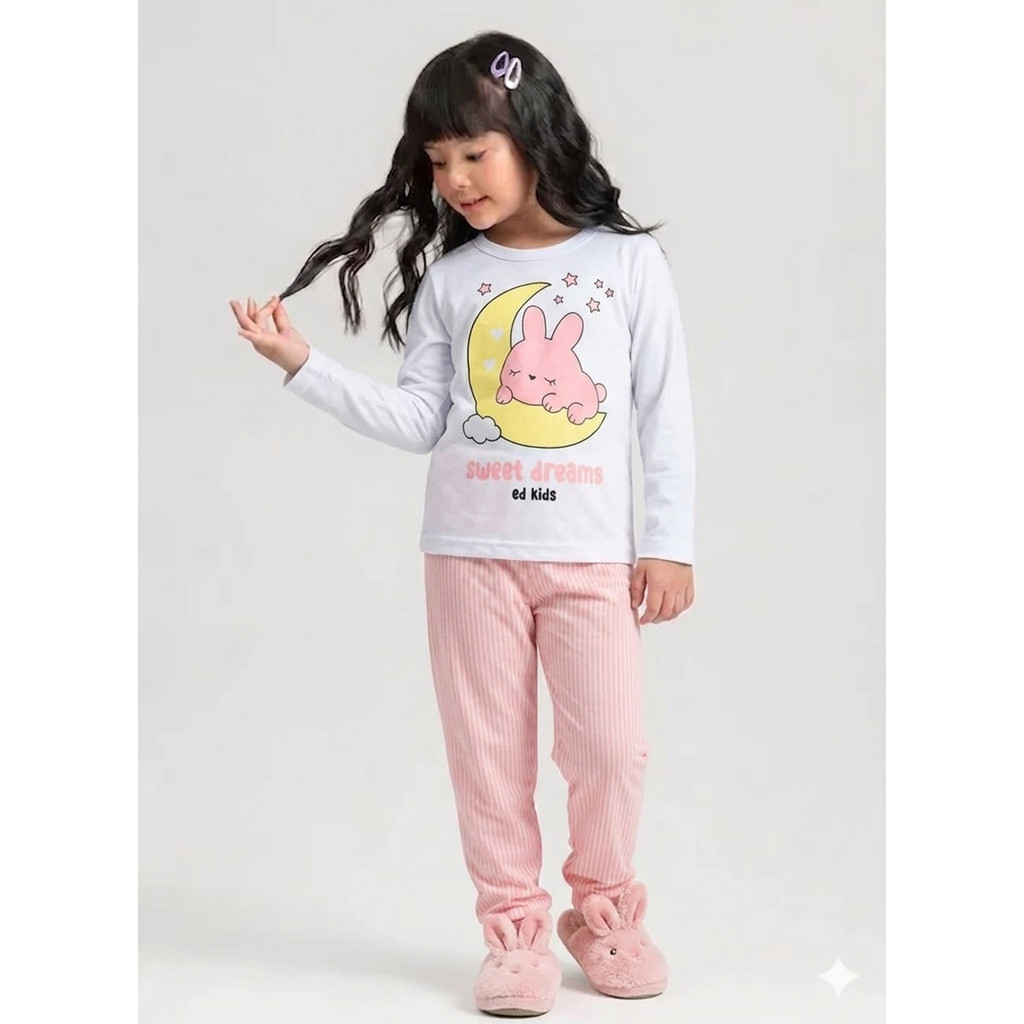 Conjunto Pijama Infantil Feminino Coelhinho Sonhos Manga Longa Confortável - Branco | ED KIDS Branco