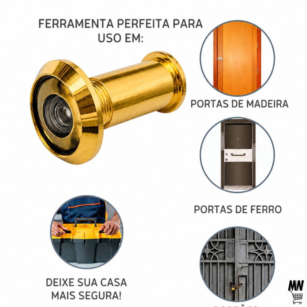 Detalhes do Olho Mágico Dourado Com Ângulo Visual 200º Com Regulagem Fertak Para Porta de Madeira