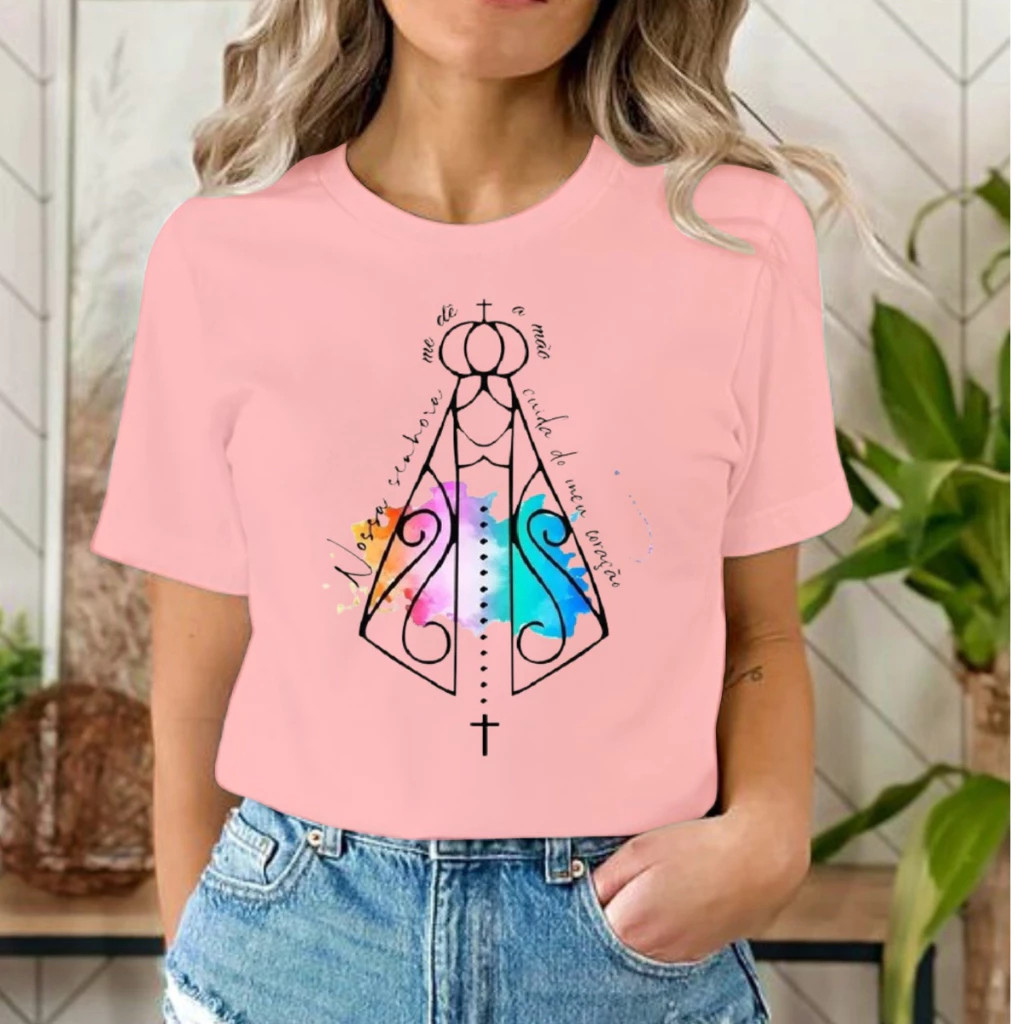 CAMISETA UNISSEX baby look feminina Nossa Senhora APARECIDA, camiseta tshirt cristã, gospel baby look colorida PLUS SIZE