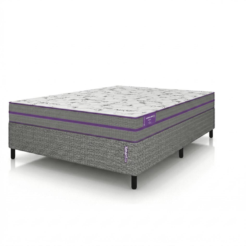 Base Box Com Colchão Casal D33 EXTRA FIRME 138x188x55 Ortovip Ortopédico Cinza e Branco SmartZzz By Plumatex