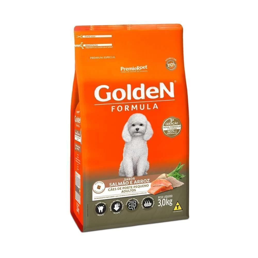 Ração Golden Fórmula para Cães Adultos Sabor Salmão e Arroz Mini Bits 3Kg