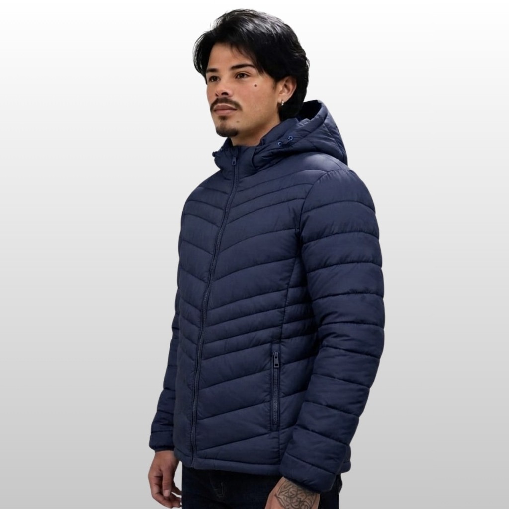 Jaqueta Nylon Puffer Safira Peluciada Masculina Capuz Removível M ao XG
