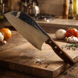 Cutelo Cabo Madeira Faca Cleaver Desossar Carne Osso Lamina Afiada Churrasco Acougue Cozinha Profissional