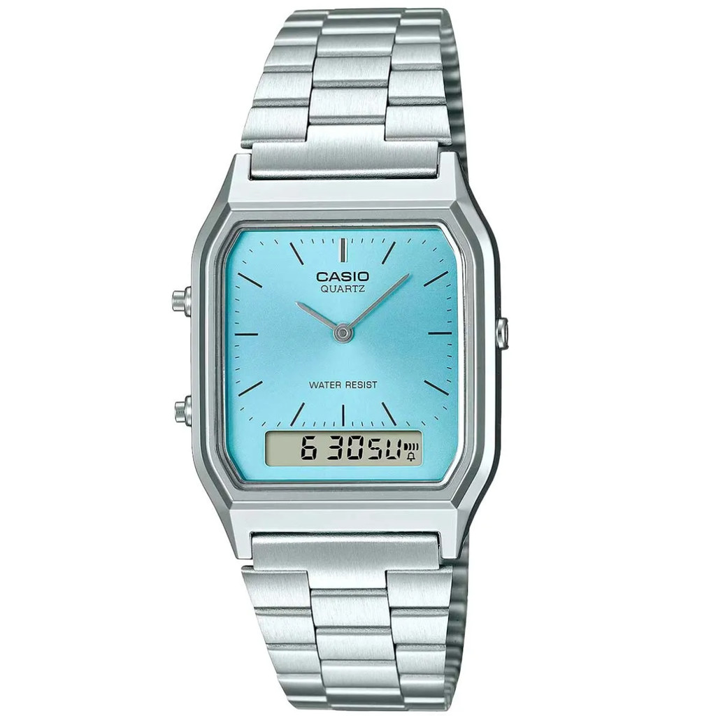 RELÓGIO CASIO UNISSEX RETANGULAR AZUL TIFANY AQ-230A-2A1MQYDF