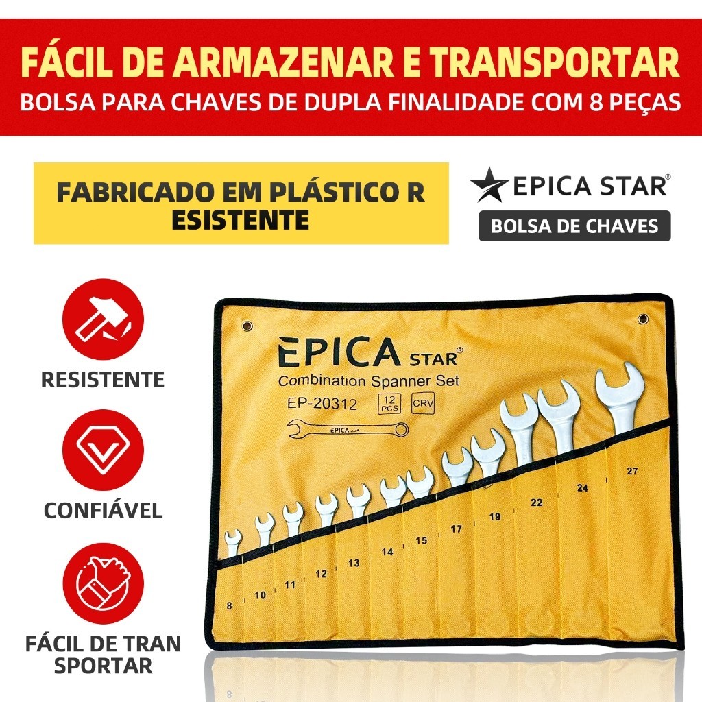 Chave Combinada 8-27mm - Kit 8/12 Peças em Aço Carbono | Boca Estrela e Resistente — imagem 2 de 2