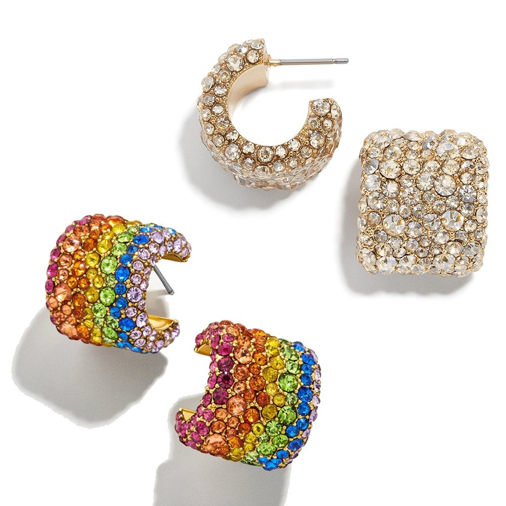 Arco-íris cheio de diamante em forma de U brincos tesouro colorido grande pequeno diamante versão larga brincos colorido