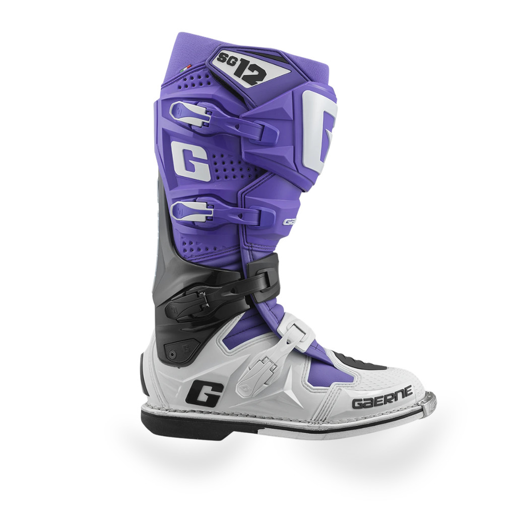 Bota Motocross Gaerne SG12 Roxo Preto e Branco Trilha Off Road