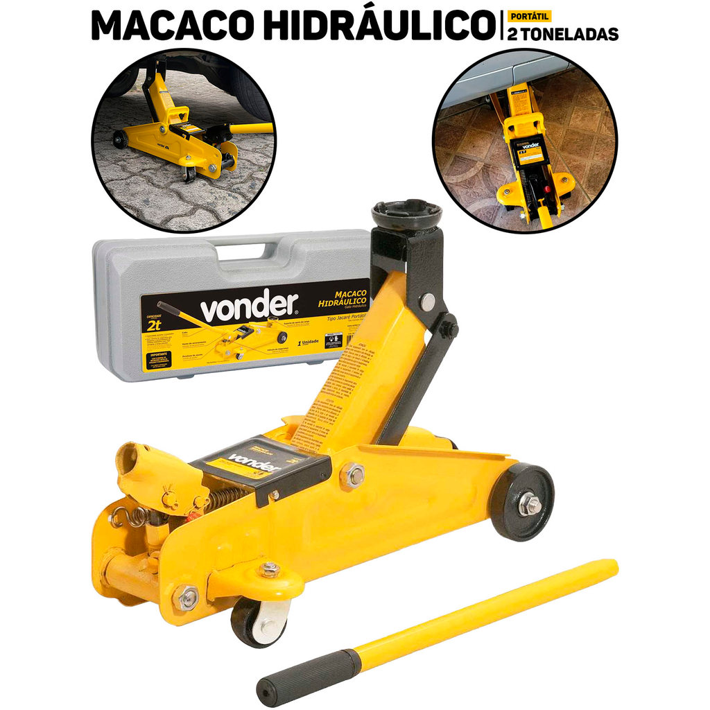 Macaco Jacaré Portátil 2 Tonelada Vonder C/ Maleta Troca de Pneu Manutenção Oficina