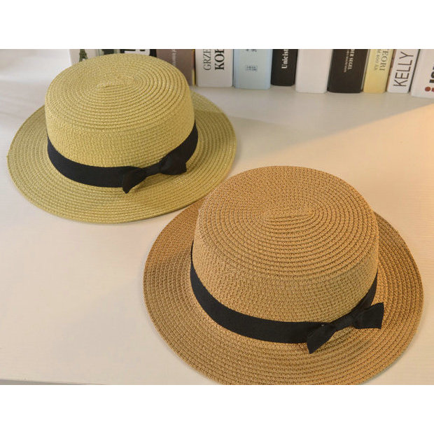 Chapéu de palha pai-filho verão versão coreana pequeno presente chapéu na moda feminino pimenta arco plana capa superior