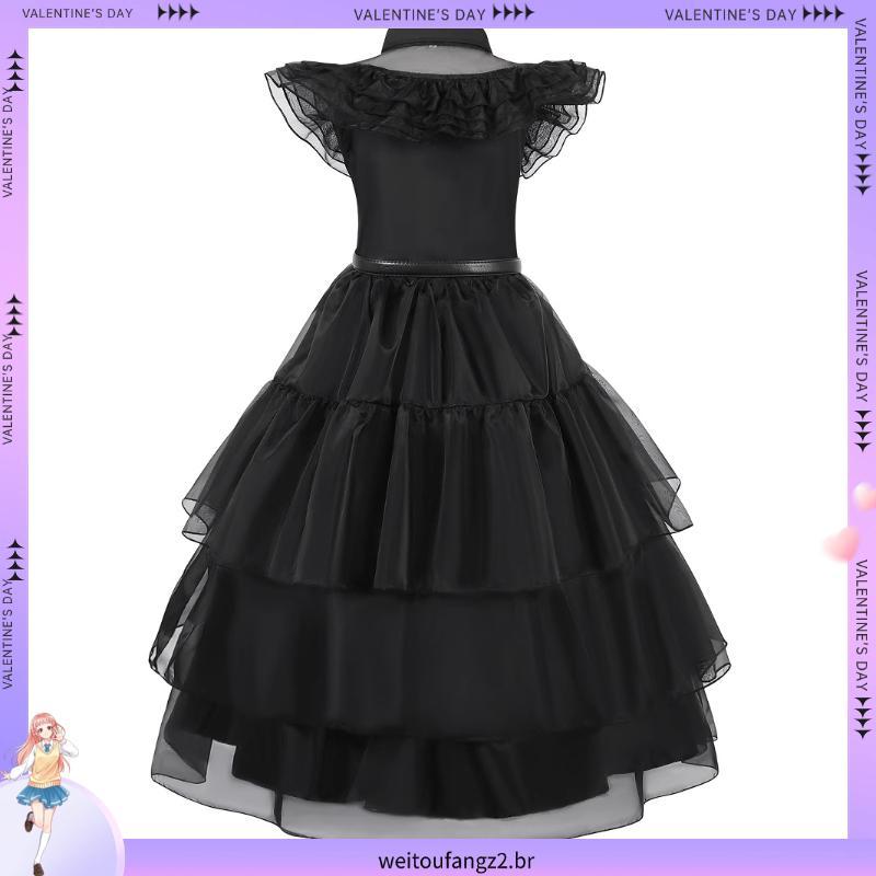 Quarta-Feira Adams Traje Halloween cosplay Fantasia Wandinha Addams Vestido Crianças Menina Festa De Princesa