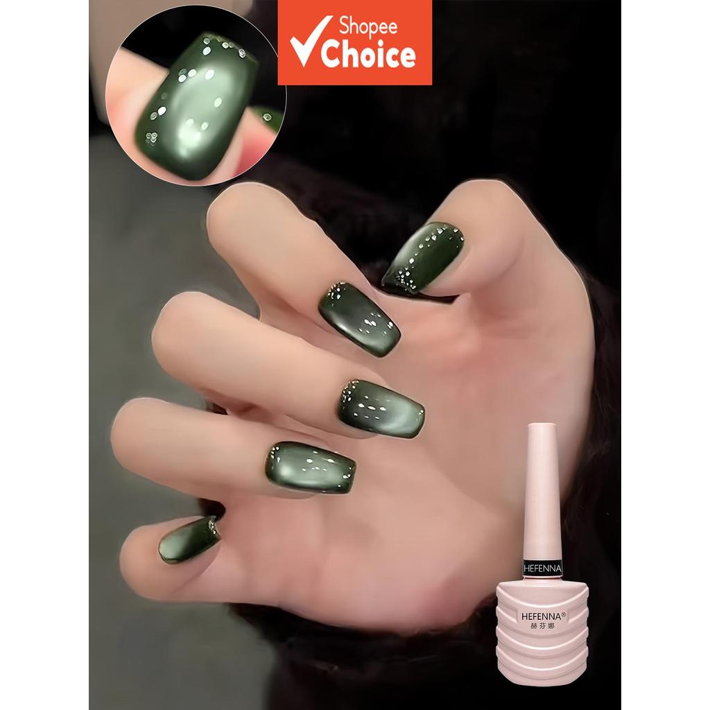 Esmalte de gel com efeito olho de gato verde esmeralda, gel de unha com pérolas de vidro holográfico祖母绿, para uso em
