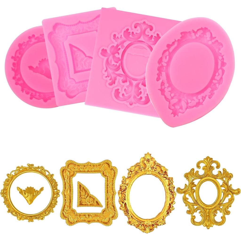 4 Moldes de Silicone para Porta-Retratos Rosa, 6 Estilos de Moldes Vintage para Porta-Retratos, Molde de Fácil Remoção p