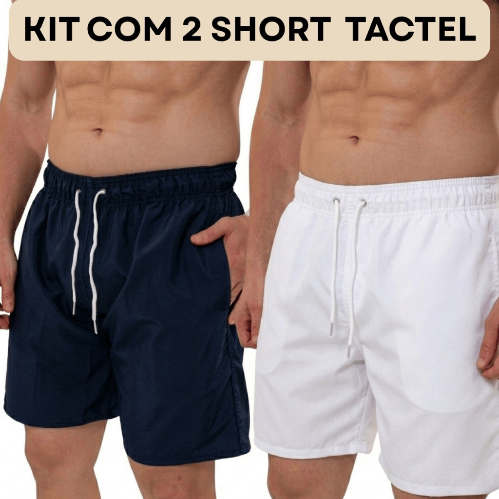 KIT C/02 Shorts Bermudas Masculino Tactel Para Treino, Academia, Praia e Casual Com Elastano 3 Bolso
