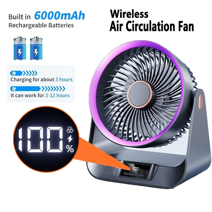 [Vendedor SG] Ventilador de Circulação de Ar Recarregável, Ventilador Portátil Sem Fio, Ventilador de Mesa, Ventilador d
