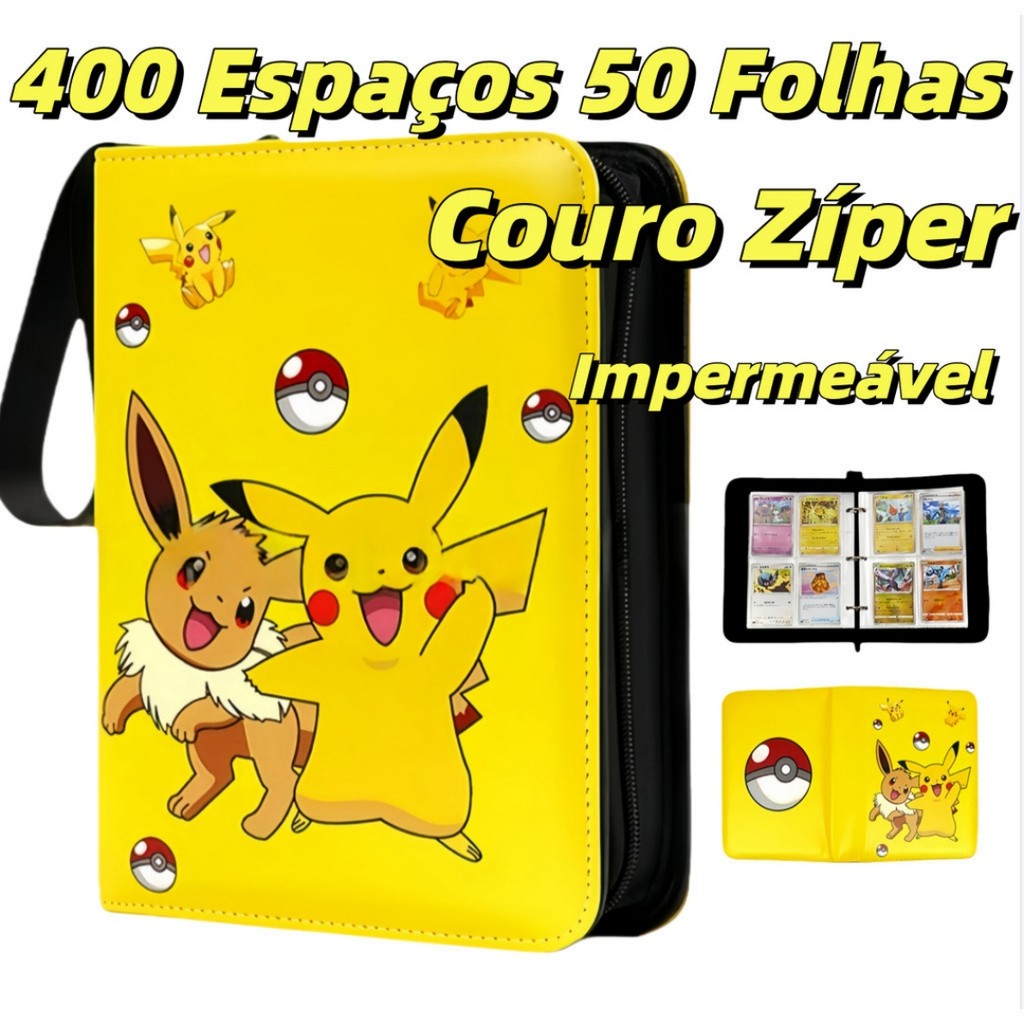 Albúm Pasta Pokemon Charizard Blastoise 400 Cartas 50 Folhas com Zíper Fichário