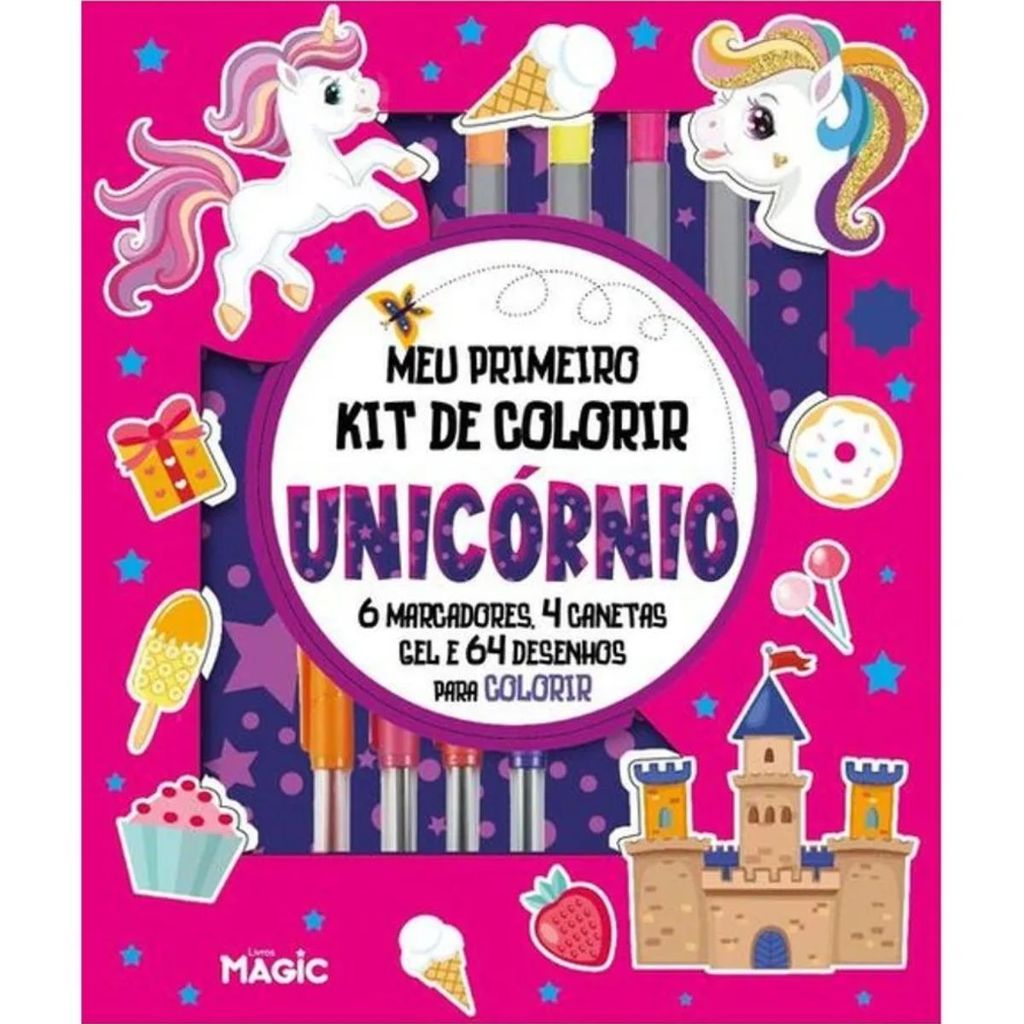 Meu Primeiro Kit de Colorir | Unicórnios | Kit de atividades com marcadores e canetas