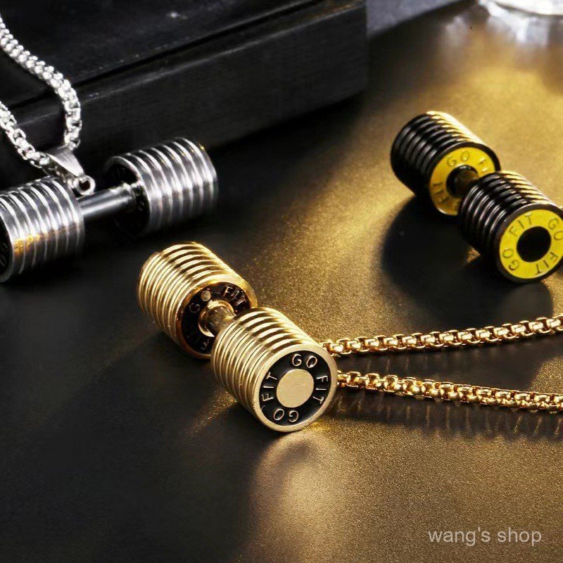 Colar de fitness masculino com haltere, muito vendido, pingente de barra em aço inoxidável, joias de moda estilo europeu