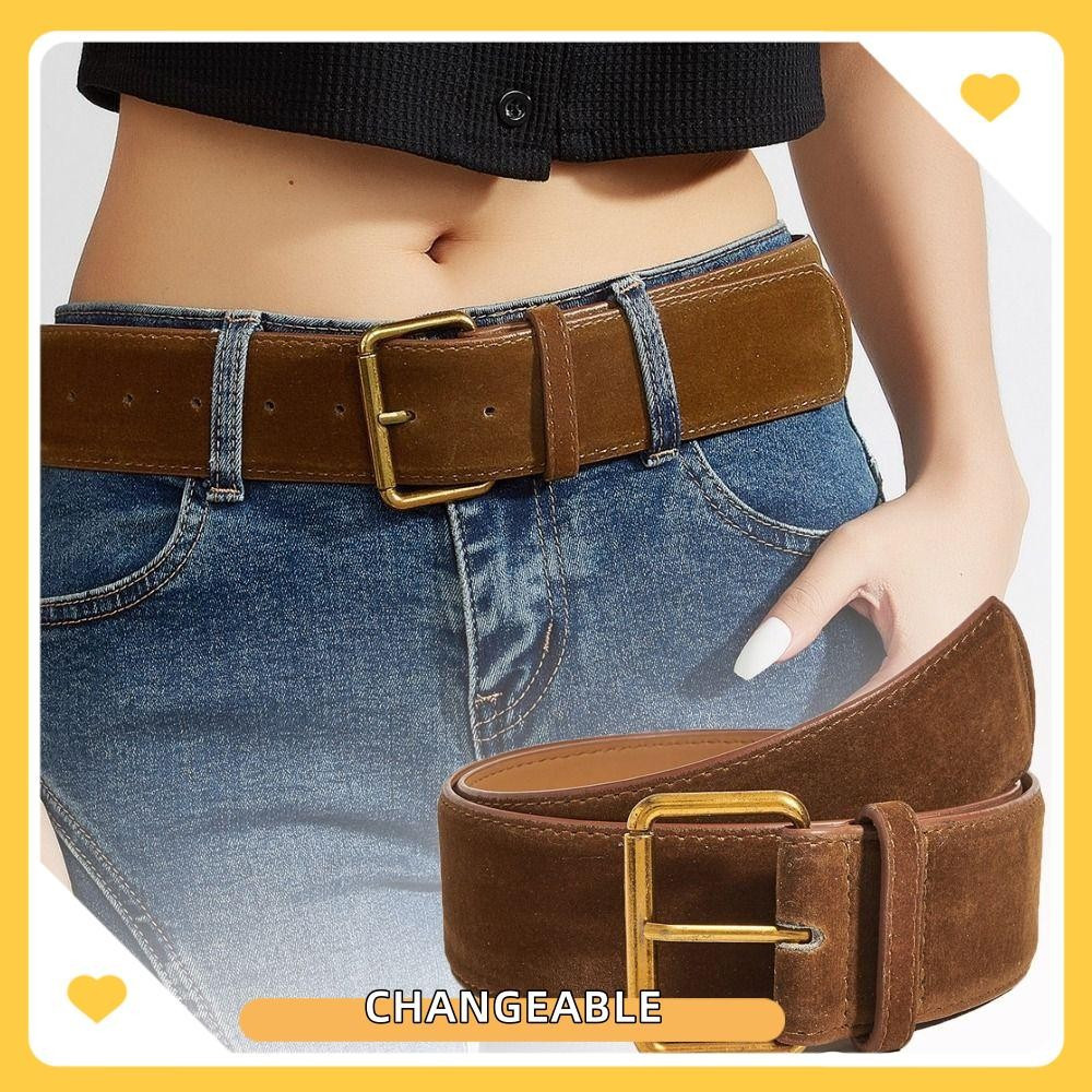 Cintura Mutável Com Fivela De Pino , Cinto Largo De Couro De Camurça Design De Luxo Casual , Cintos Versáteis Para Vesti