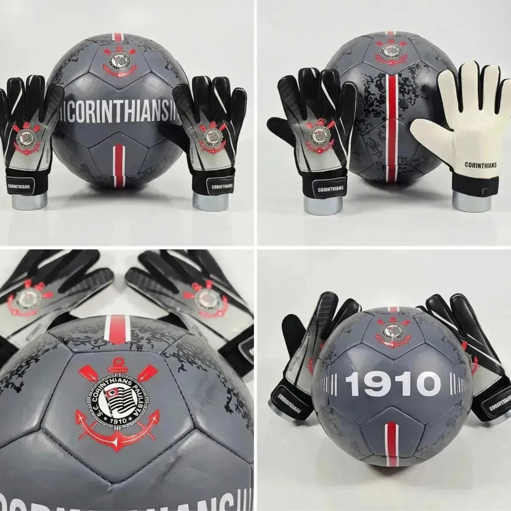 Kit Bola Corinthians Mundial 2.0 Sportcom Luva Goleiro Infantil Látex Neoprene