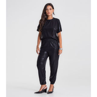 Calça Feminina Aladim em Malha Plissada Dianna Preto em Oferta na Shopee