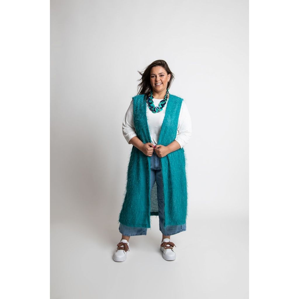 Maxi Colete Peludinho Turquesa Tiffany Plus Size