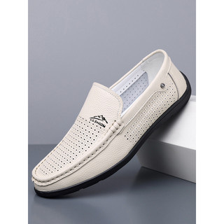 Sapatos de couro branco oco masculino verão respirável couro genuíno sandálias de couro de sola macia camada superior sa