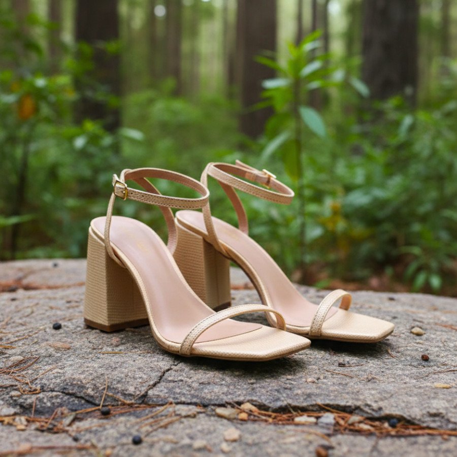 Sandália Feminina Salto Grosso 9cm Nude Caramelo - Moderna, Elegante e Confortável Caramelo Moda Confortável