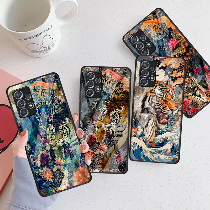 Tigre 10 Caso De Telefone Vidro Para Samsung Galaxy A16 A15 A25 A35 A55 A53 A54 A34 A14 A32 A52 4G 5G Capa A56 A54