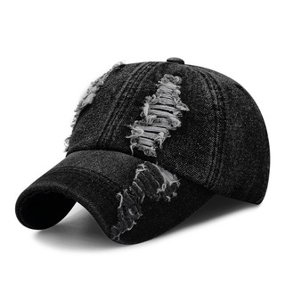 Boné de Beisebol Unissex de Denim Lavado, Estilo Desgastado com Buracos, Ajustável, Boné Snapback, Bonés Hip Hop, Chapéu