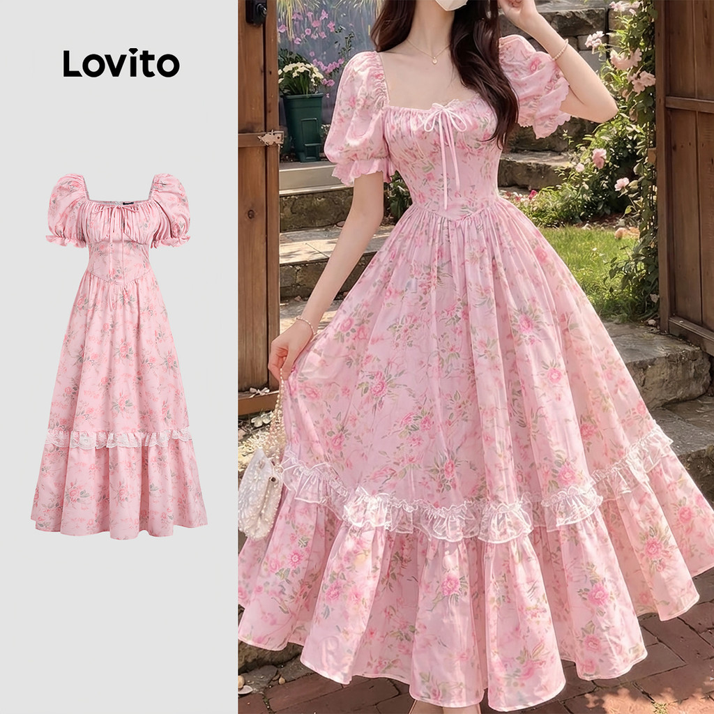 Lovito Vestido Boho com Babado Exagerado Vestido de Primavera/verão para Mulheres L189ED140