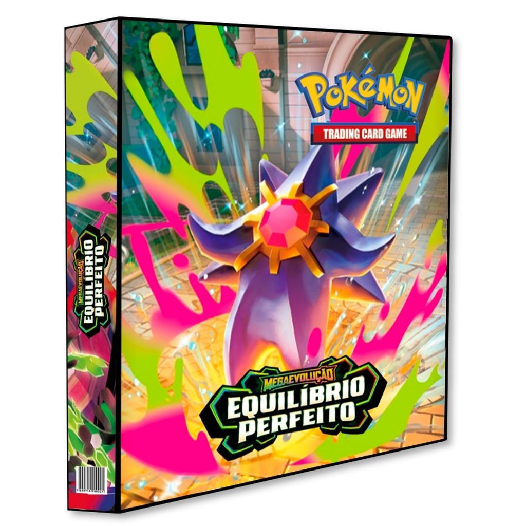 Álbum Pasta Fichário Pokemon Mega Evolução Equilíbrio Perfeito Capa Dura TCG Reforçado Coleção