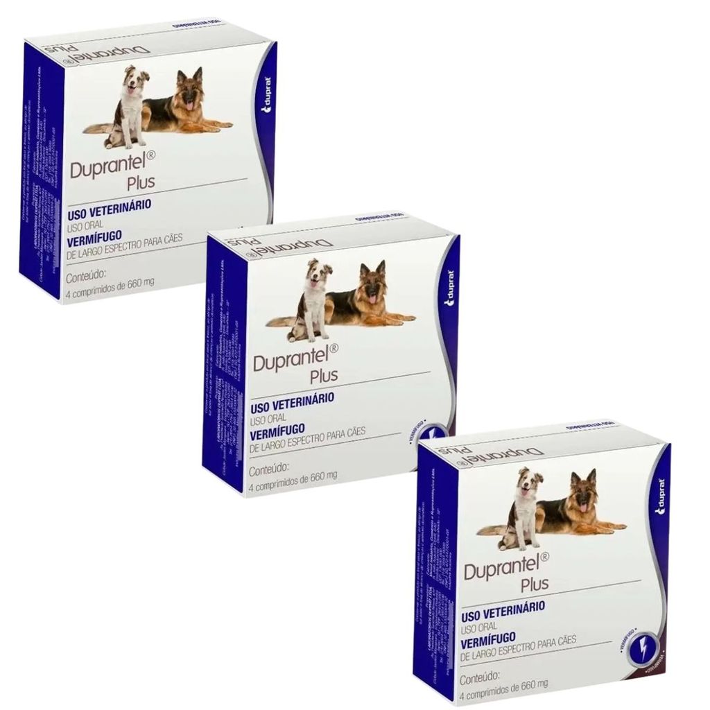 Kit 3 Vermífugo Duprantel Plus Cães Duprat 12 Comprimidos
