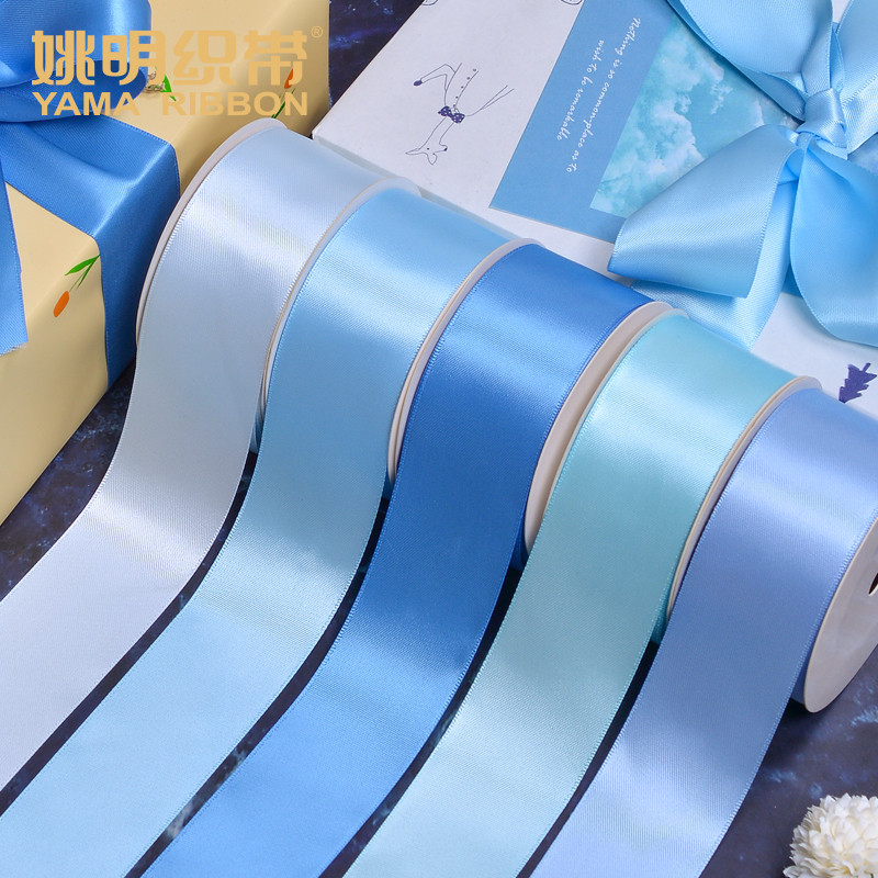 Ya Ming Fita Fita Fita Dupla Face Fita de Cetim Embrulho de Presente DIY Arco Série Azul Claro 38mm