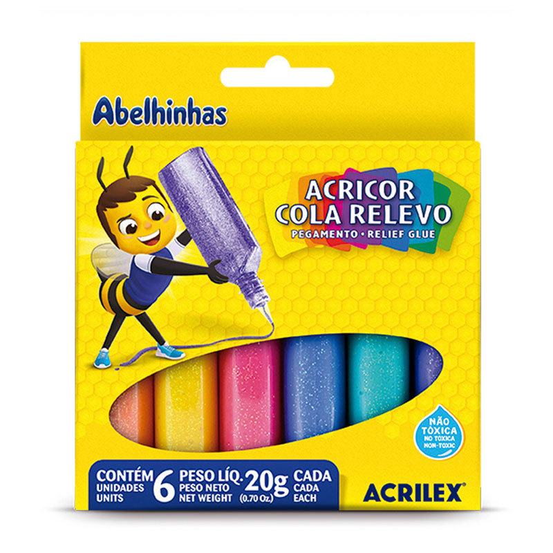 Cola Agricor Relevo 6 cores 20g 02306 Acrilex