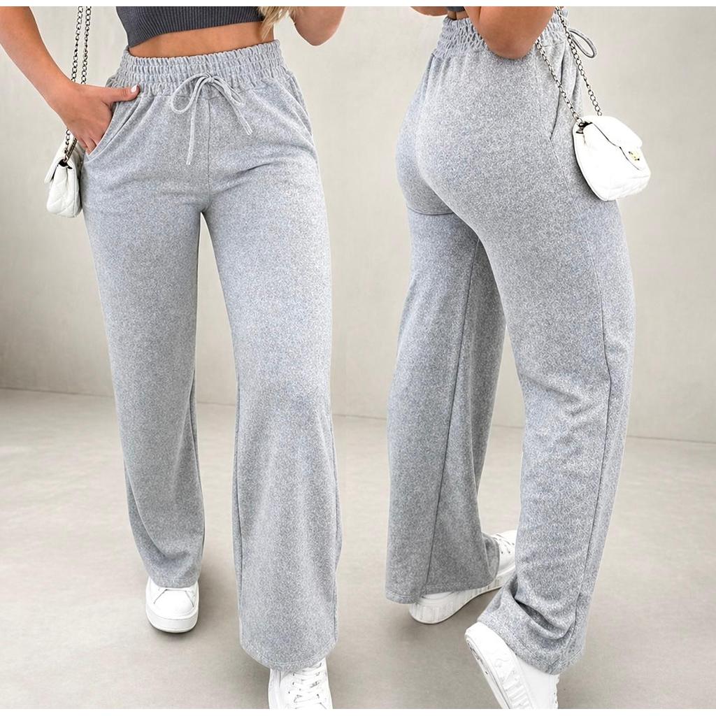 Calça Pantalona Lanzinha Feminina Cintura Alta Com Elastico De e Bolso Outono / Inverno Promoção