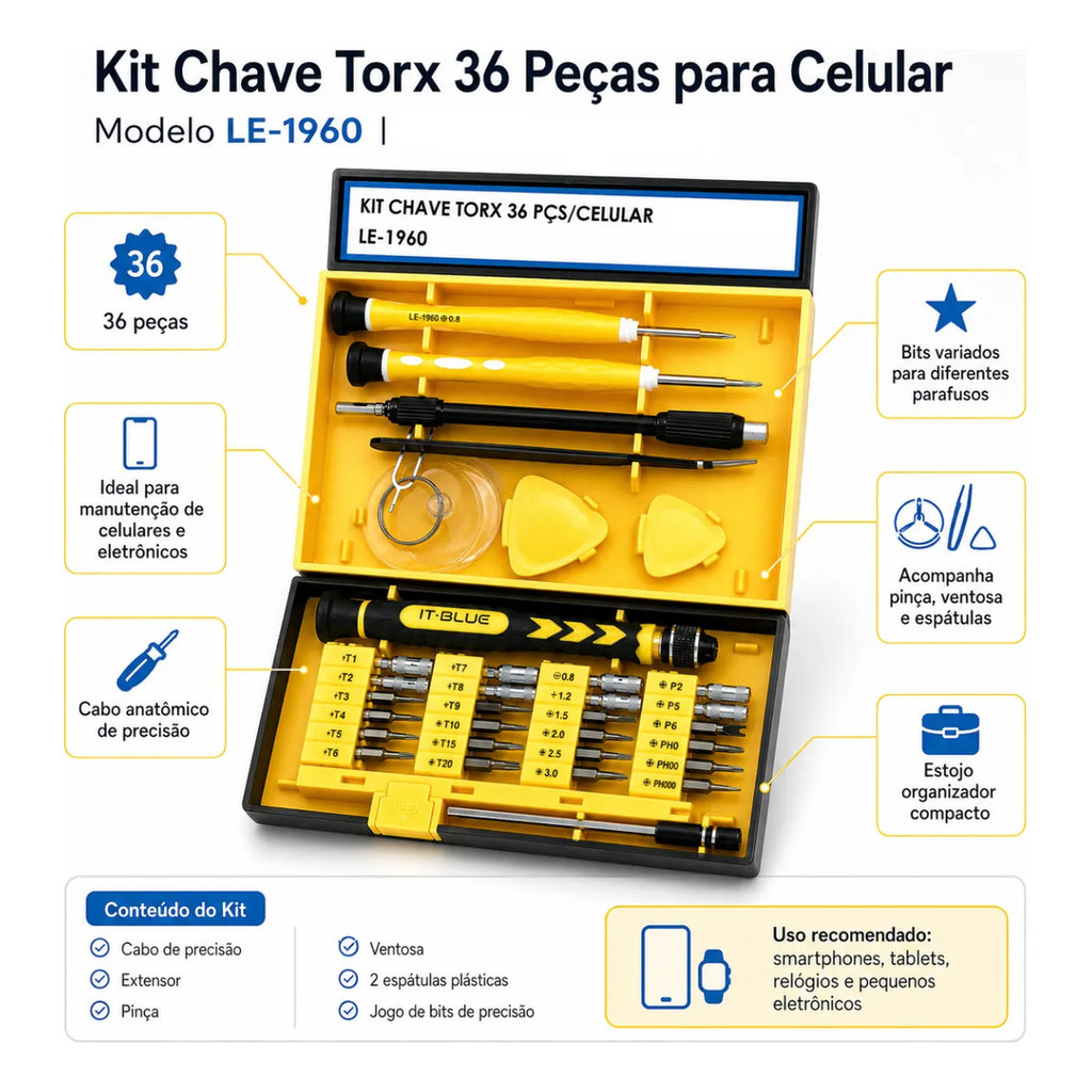 Jogo Chave Precisão 36 Peças Eletrônicos Celular Informática