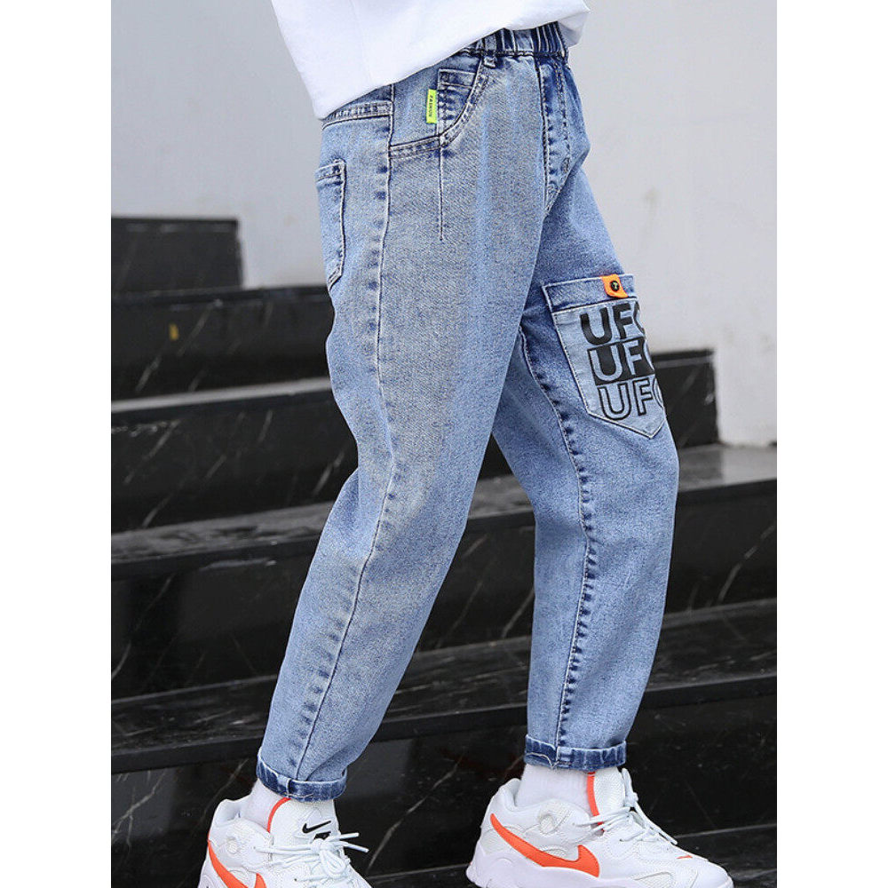 Menino Jeans primavera outono 2024 na moda estilo fino calças de menino solto calças magras cor clara calças soltas elás