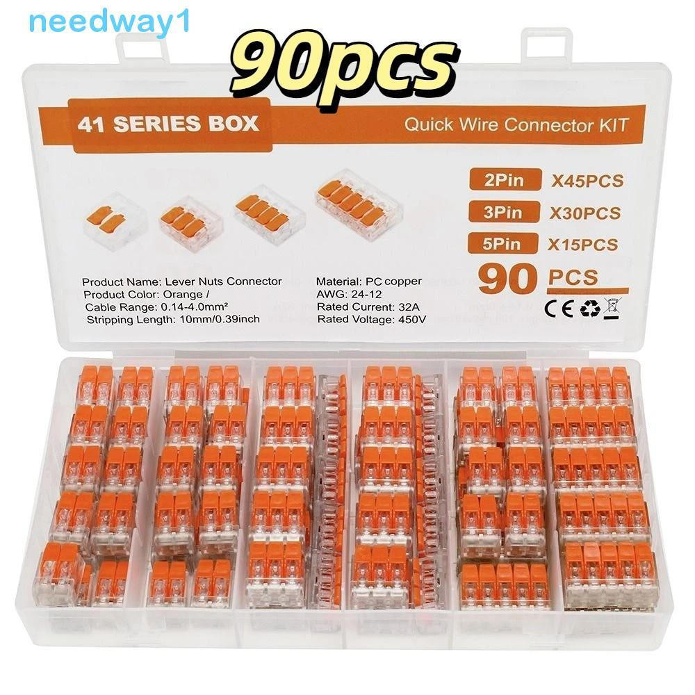 NEEDWAY 90 PCS Pacote De Sortimento De Conectores De Fio , Kit De Conector De Emenda Compacto De Conexão Rápida De 2/3/5