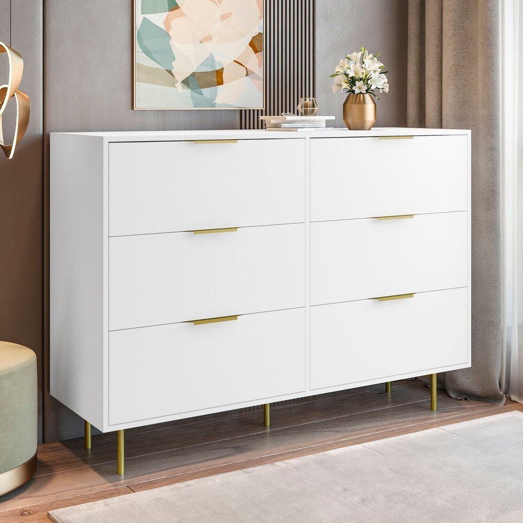 Cômoda para Quarto com 6 Gavetas 135x102cm Safira Branco Branco