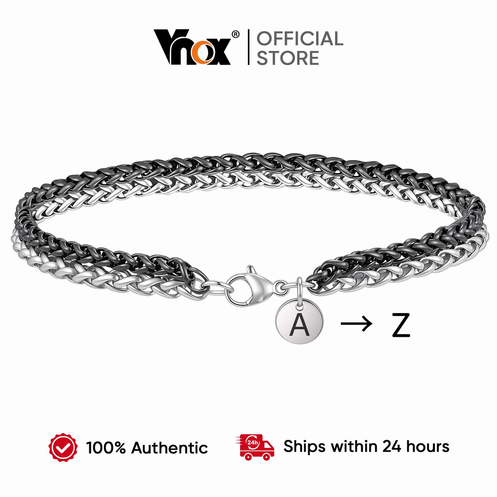 Pulseira De Corrente De Meio-Fio De Dois Tons De Aço Inoxidável Vnox Para Homens , Charme Inicial Az Personalizado Prese